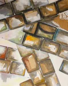 Abstract, orange and brown bricks painting