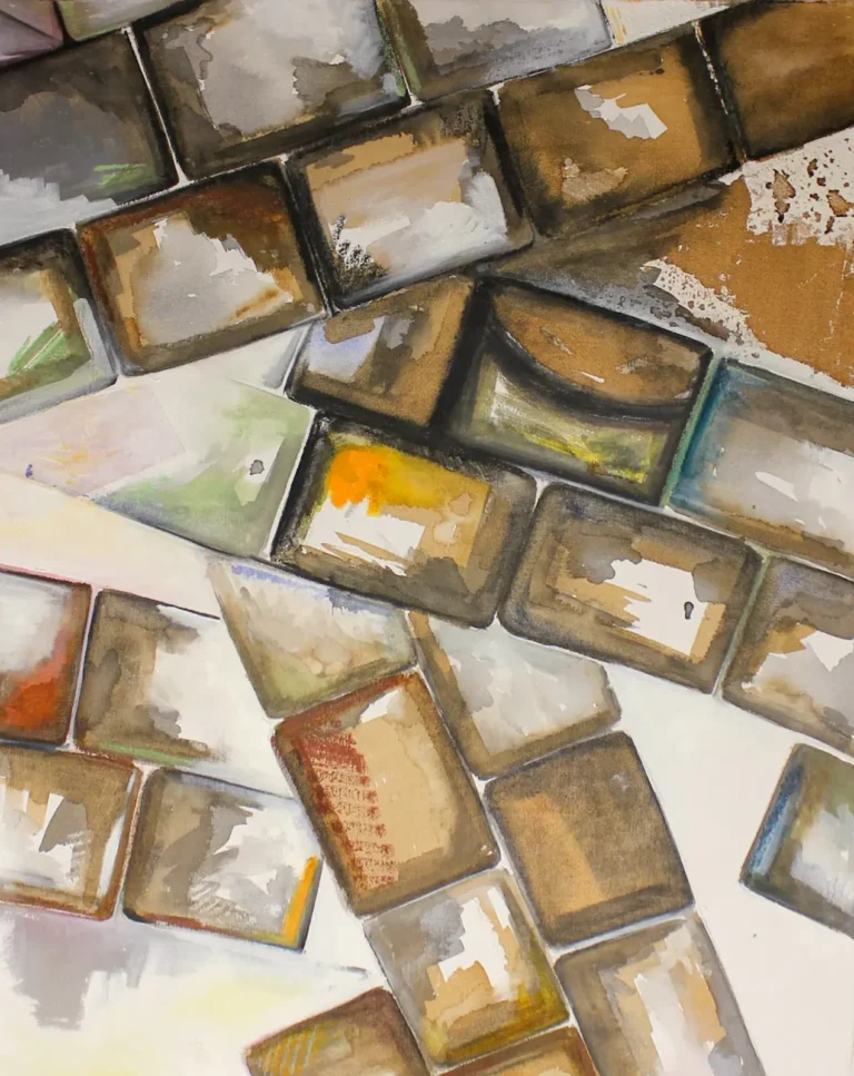 Abstract, orange and brown bricks painting