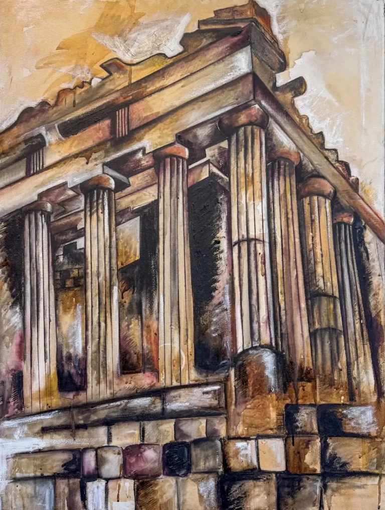 An abstract painting of the Parthenon