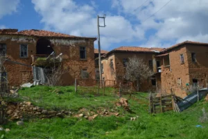 An abandoned village with destroyed and demolished homes