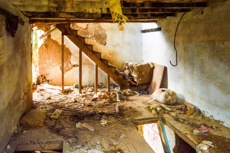 Demolished interior of an abandoned home
