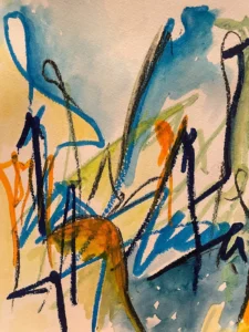 Abstract, orange and blue lines, painting