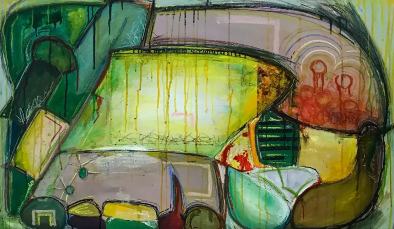 Green, abstract painting of an aerial view