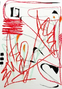 Red and black, abstract line drawing