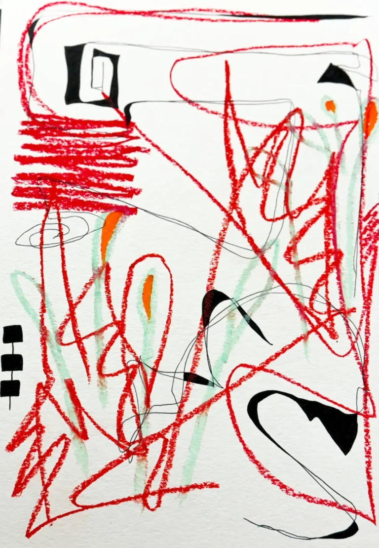 Red and black, abstract line drawing