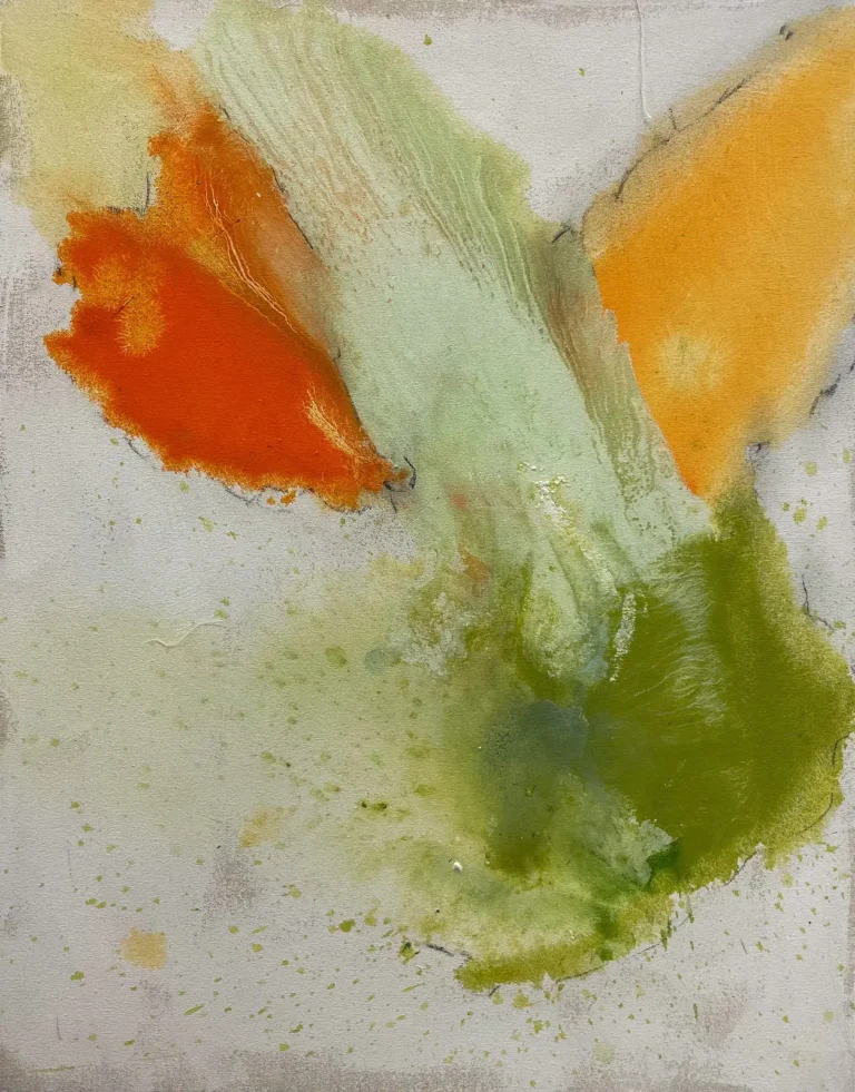 Abstract, light green and orange, atmospheric painting