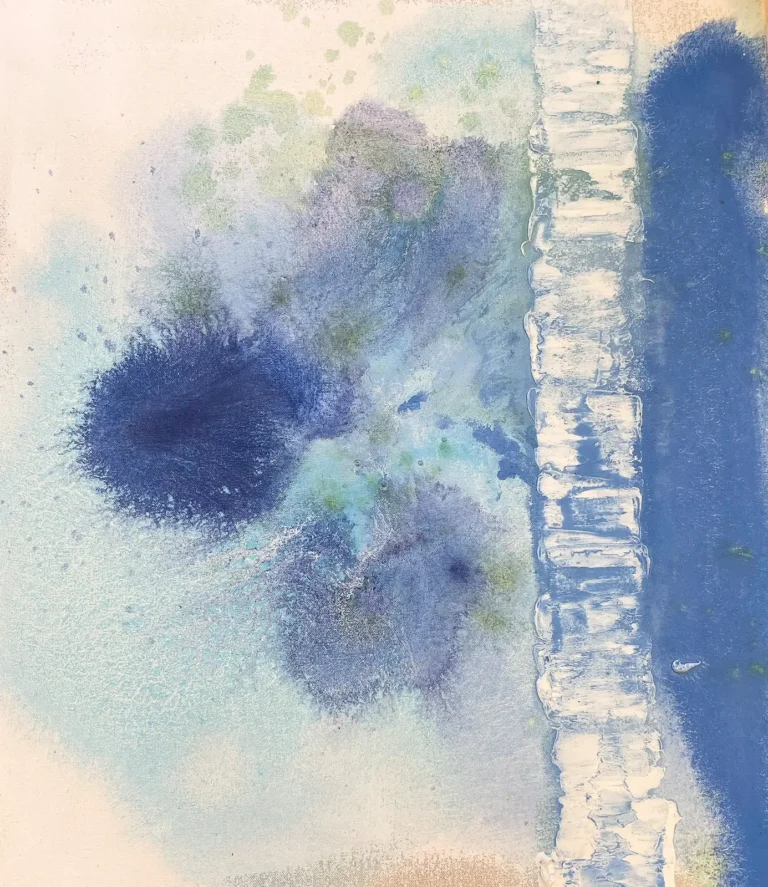 Abstract, white and blue, atmospheric painting