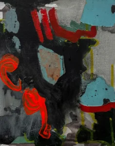 Abstract, dark and neon orange painting