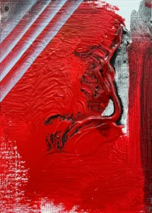 Abstract, red textured, small-scale painting