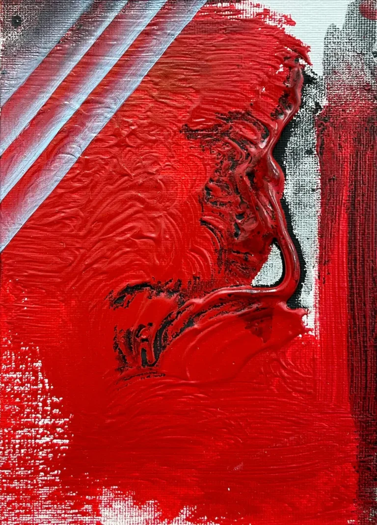 Abstract, red textured, small-scale painting