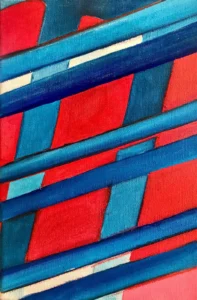 Abstract, blue and red, structured painting