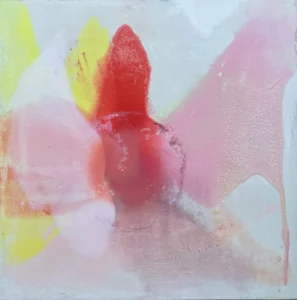 Abstract, white, pink and red, atmospheric largescale painting