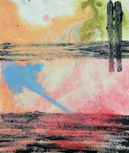 Abstract, pink and black, atmospheric painting