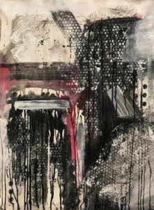 Abstract, black and white, mixed media painting