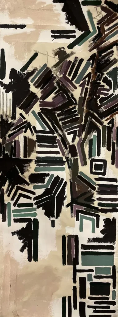 Black and white, long, abstract painting