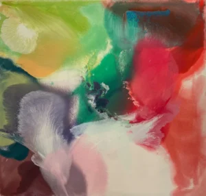 Abstract, red and green, atmospheric largescale painting