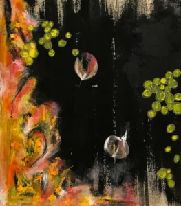 Abstract, orange, yellow and blue painting