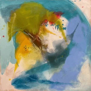 Abstract, light blue and green, atmospheric largescale painting