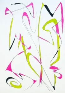 Neon pink and green, abstract line painting