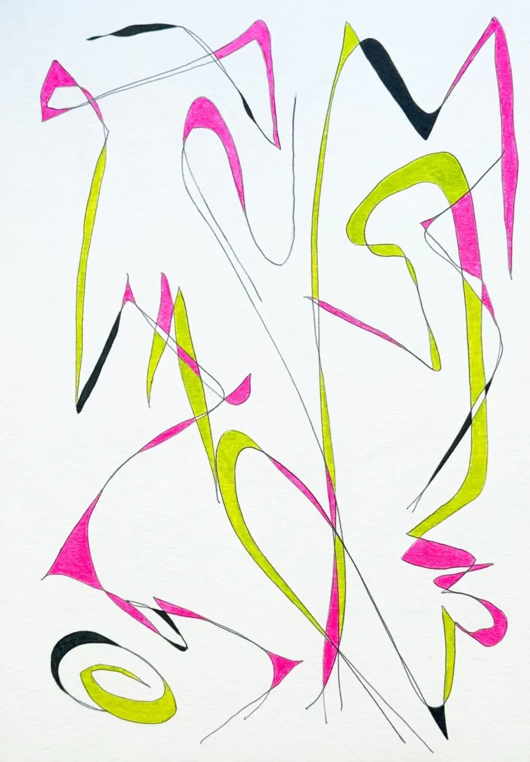 Neon pink and green, abstract line painting