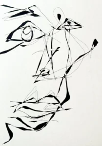 Black and white, abstract, portrait, line drawing