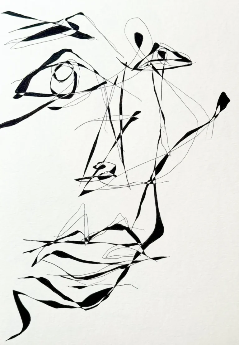 Black and white, abstract, portrait, line drawing