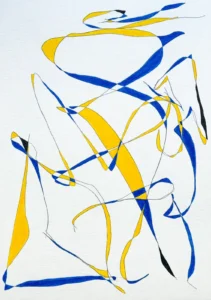 Blue and yellow, abstract, line drawing