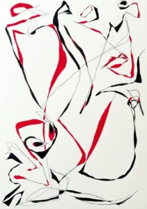 Black and red, abstract, portraits, line drawing