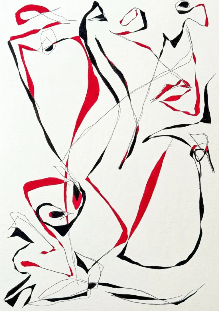 Black and red, abstract, portraits, line drawing