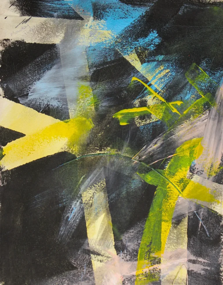 Abstract, black and yellow painting