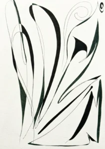 Black and dark grey, abstract line drawing