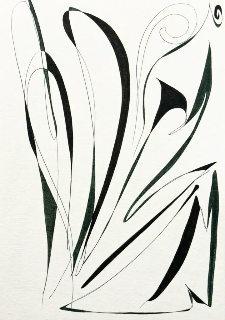 Black and dark grey, abstract line drawing