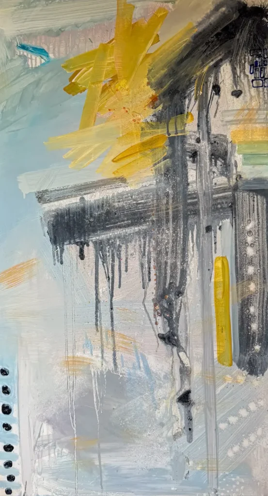 Abstract, light blue and yellow painting