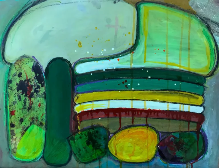 Green, abstract painting of an aerial view