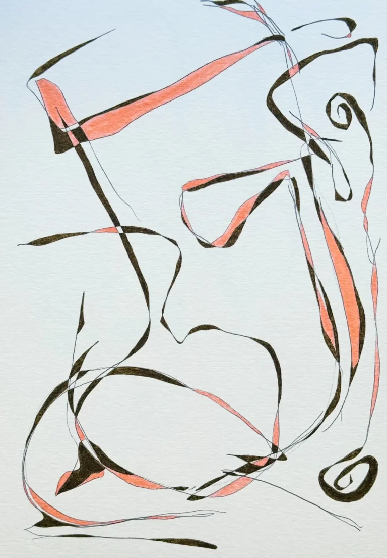 Orange and green, abstract line drawing