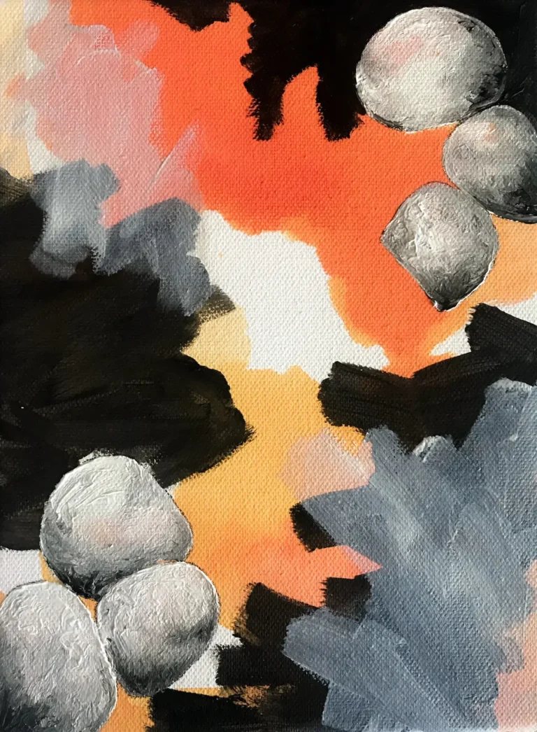 Black and white stones, with orange background abstract painting