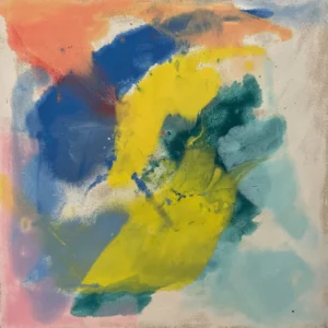 Abstract, pale blue and yellow, atmospheric largescale painting