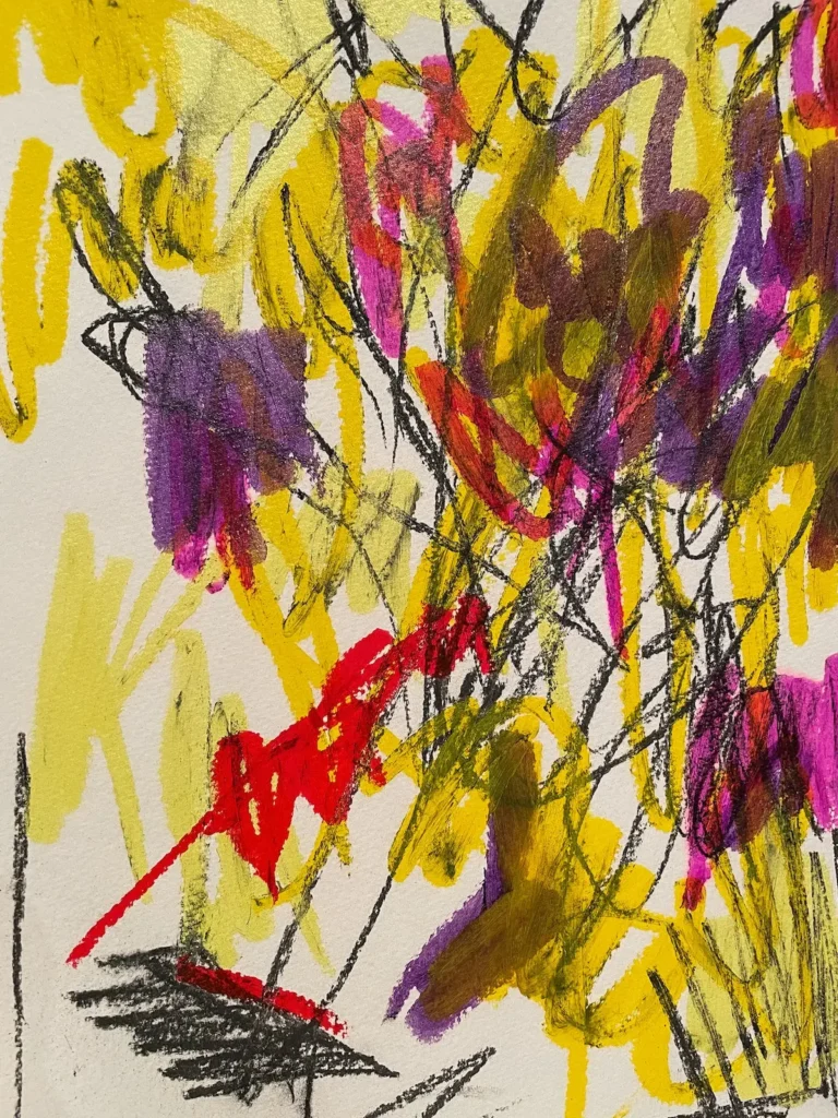 Abstract, yellow and purple lines, painting