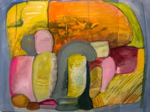 Orange and yellow, abstract painting of an aerial view