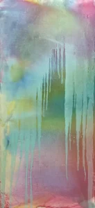 Abstract, light blue and pink, atmospheric largescale painting