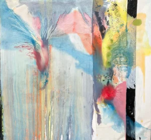 Abstract, white based and light pink, atmospheric largescale painting