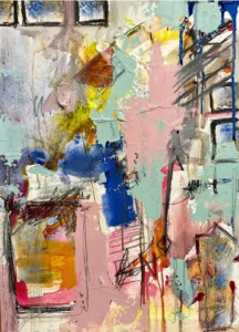 Abstract, mixed media, colourful painting