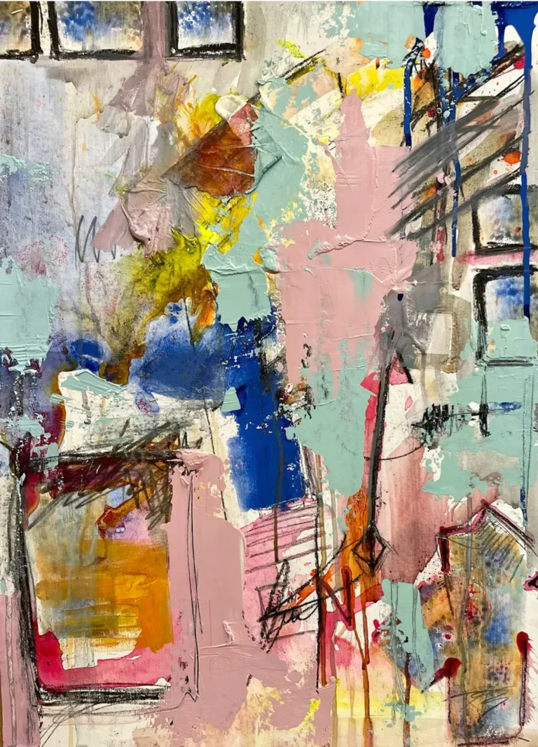 Abstract, mixed media, colourful painting