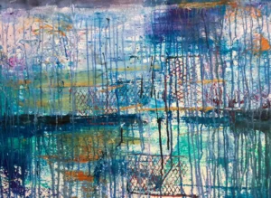 Abstract painting of a blue sky and sea