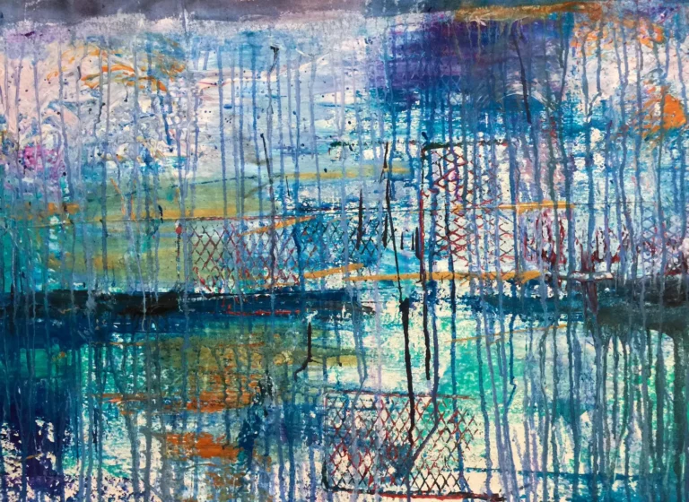 Abstract painting of a blue sky and sea