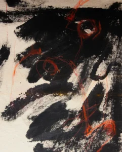Abstract painting of black and red man's face