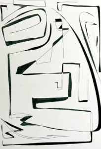 Black and dark grey, abstract line drawing