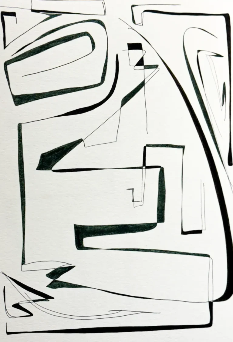 Black and dark grey, abstract line drawing