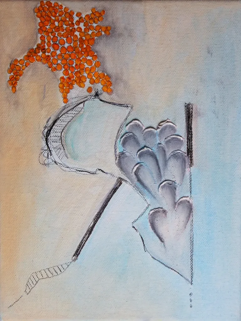 Abstract, light blue and orange, detailed painting