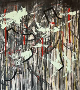 Abstract, black and red, gestural painting